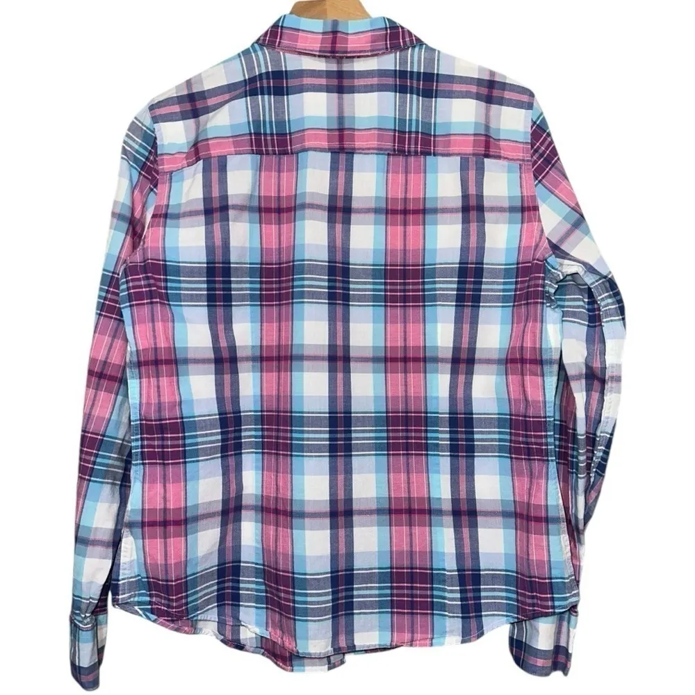 Brooks Brothers Women’s Size 10 Blue Pink White Shadow Plaid Button Down Shirt - Image 4