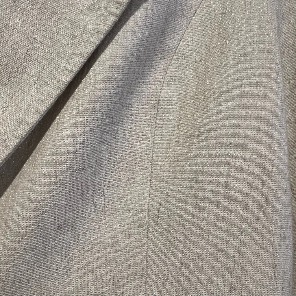 White House Black Market Cream Metallic 3/4 Sleeves One Button Blazer size 10 - Image 3