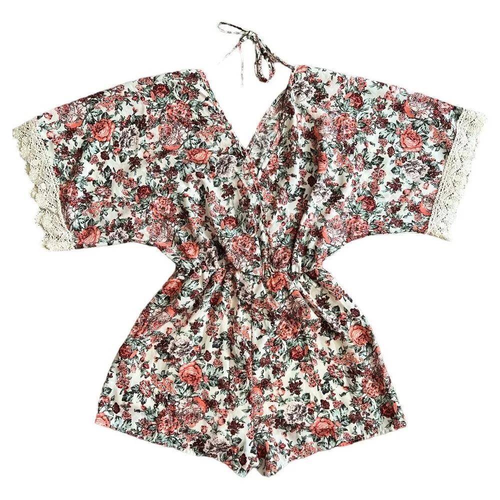 None Floral Print Romper, Small - Image 2