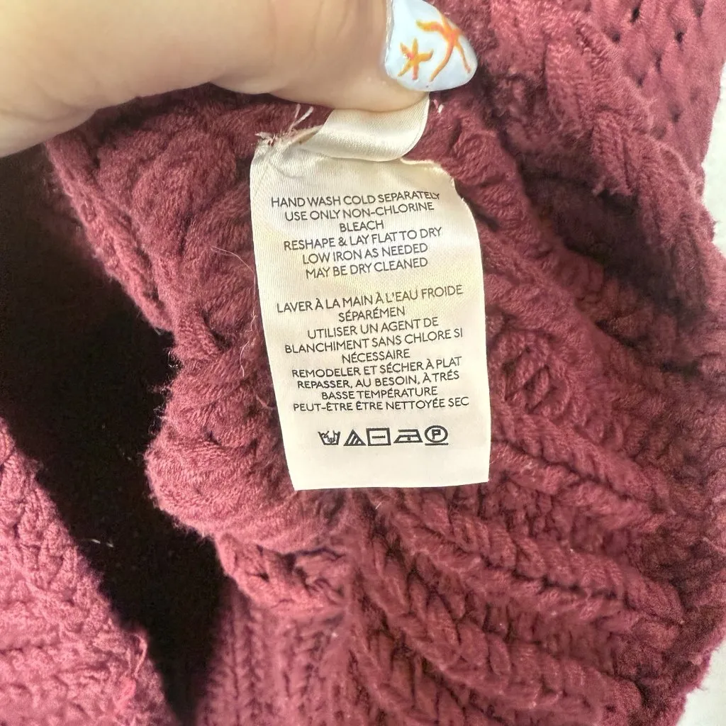 Free People My Only Sunshine Cowl Neck Sweater Chunky Knit Maroon Size S - Image 6