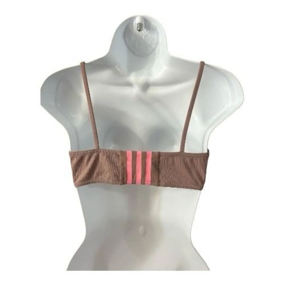 Adidas Iconisea Ribbed Lilac/Pink Bikini Top Size M Medium Support Pull-On - Image 2