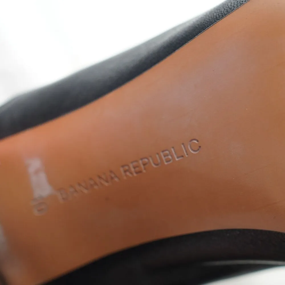 Banana Republic Black Leather Block Heel Sandals Size 9 Peep Toe Slingback Flawe - Image 8