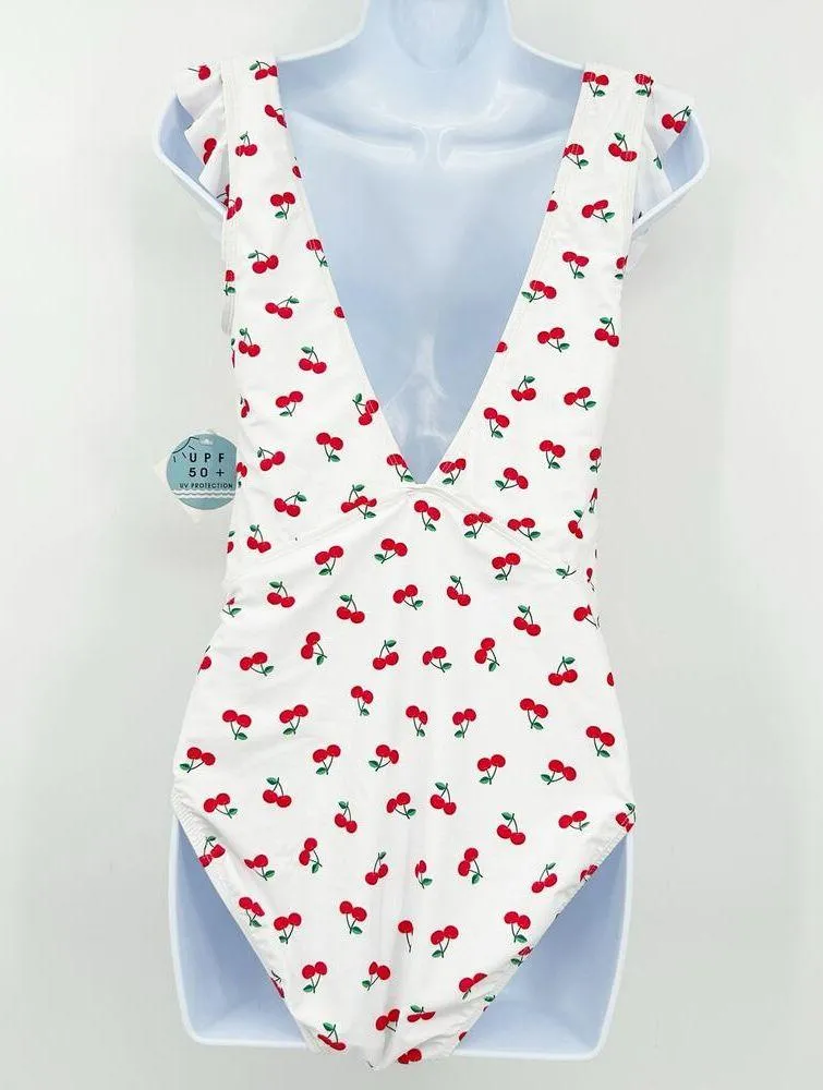 NWT Marina West Womens Beach UPF 50+ Tie Plunge Cherry One Piece Swimsuit Size L Red Size L - Image 8