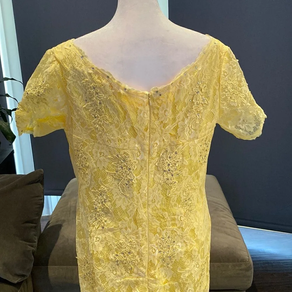 Women’s Yellow Lace Full Length Dress Mother of the Bride Small Train Size L Yellow Size L - Image 6
