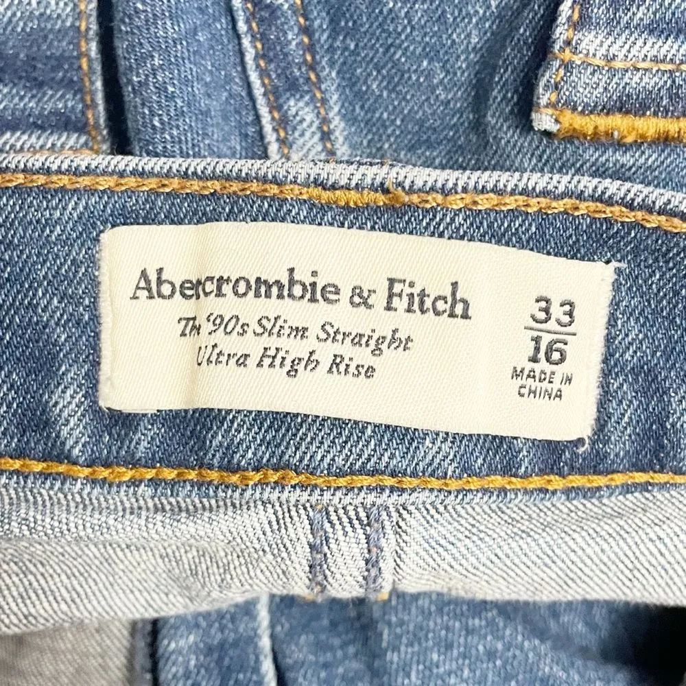Abercrombie & Fitch The 90s Straight Ultra High Rise Size 33 | 16 Medium Wash - Image 7