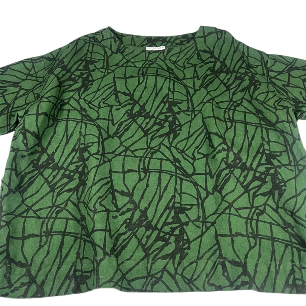 Bryn Walker Lagenlook Abstract Print Oversized Linen Blouse Top - Image 9