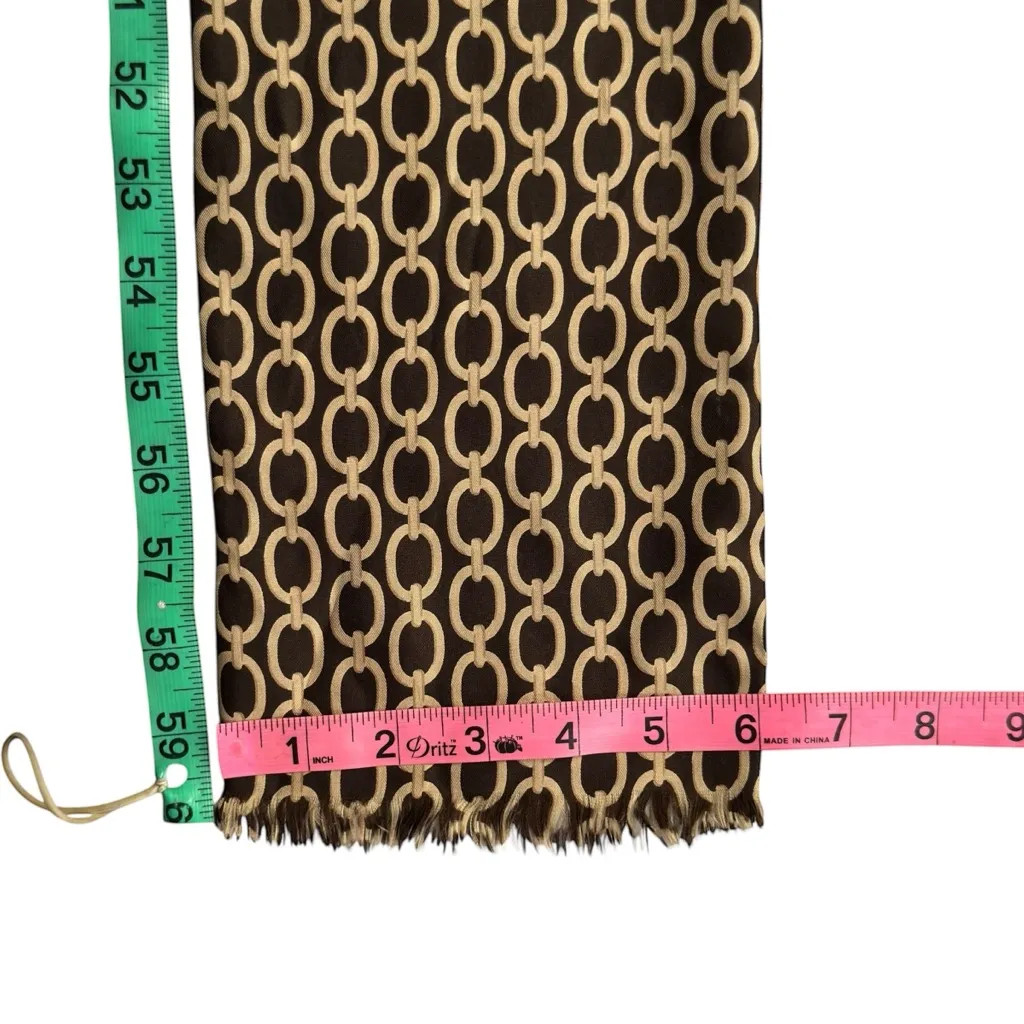 Loft Silk Patterned Scarf Wrap Shawl Double Sided Brown Beige Tan Women’s - Image 8