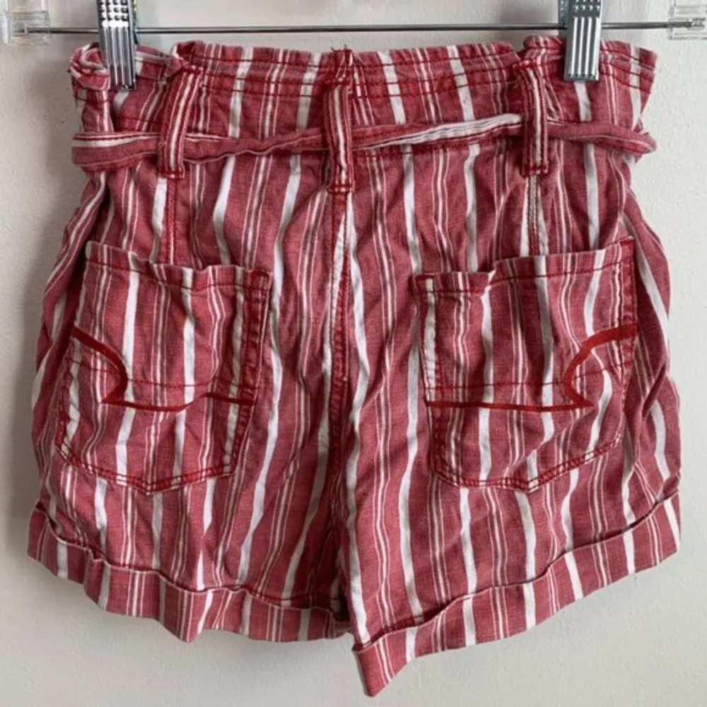 American Eagle Red & White Striped Paper Bag Shorts - Image 3