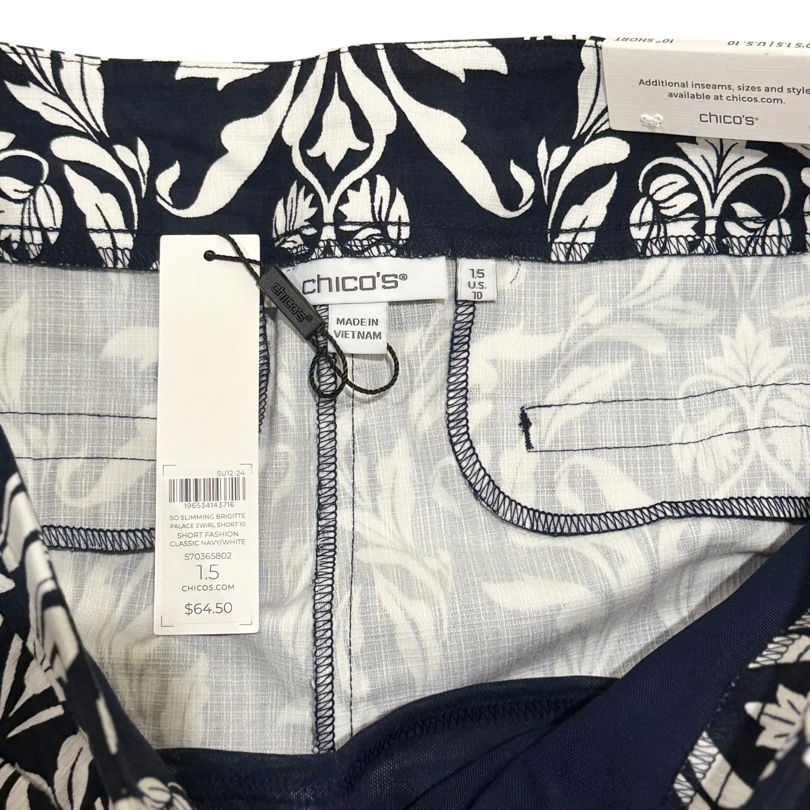 NWT $64 Chico's So Slimming Shorts Sz 1.5 (US 10) x 10" Floral Stretch Brigitte - Image 2