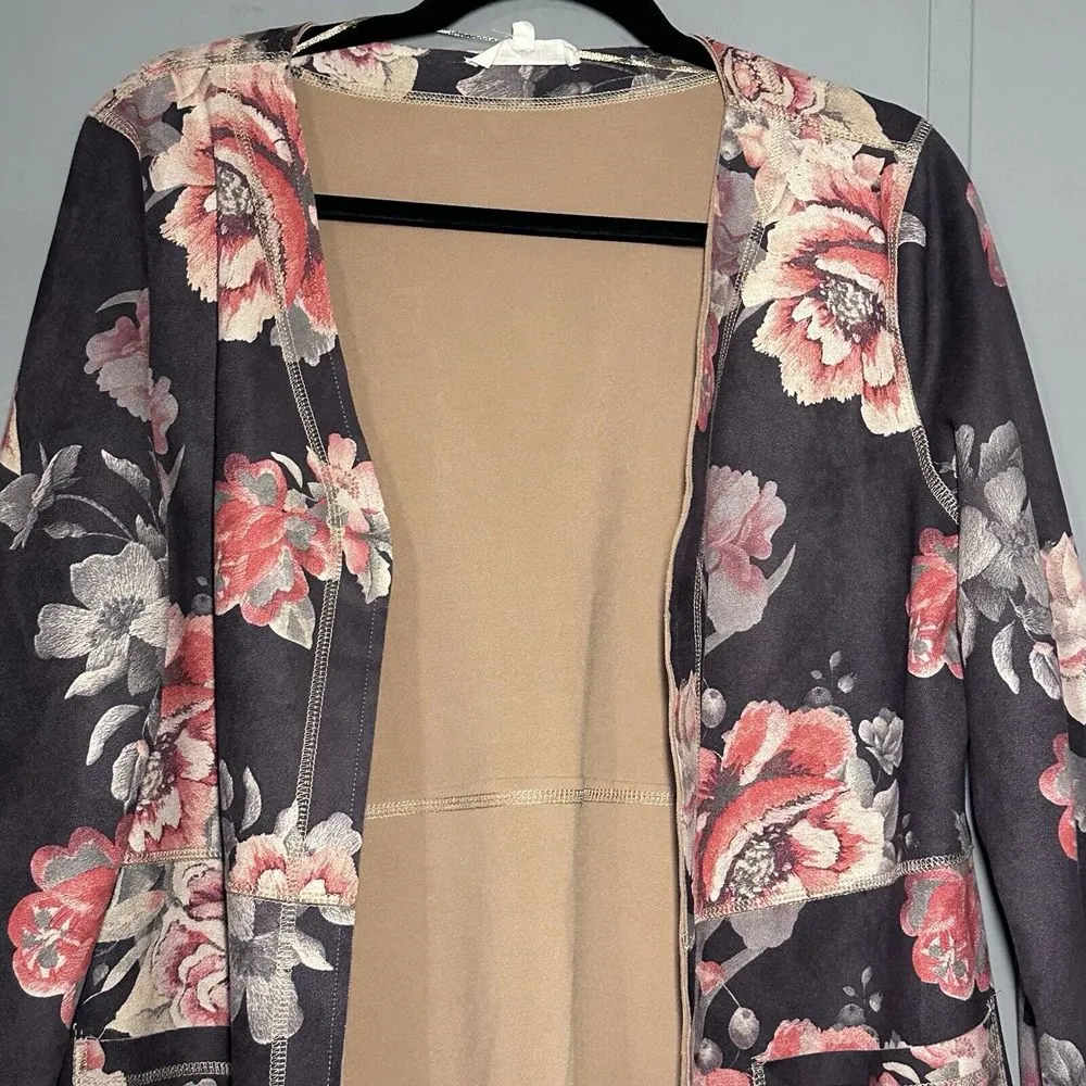 Anthropologie Solitaire faux-suede floral duster jacket Open Cardigan Size M - Image 2