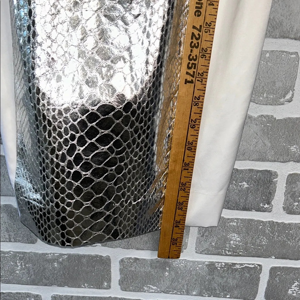 Milly White Silver Mirrored Python Leather Panel Racerback Dress Women’s Size 2 - Image 8