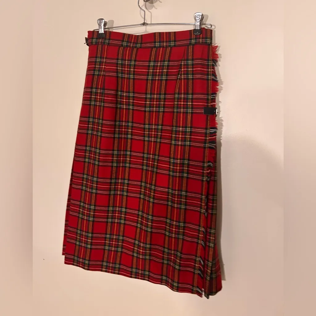 Vintage Red Tartan Wool Kilt Skirt Size 14P - Image 6