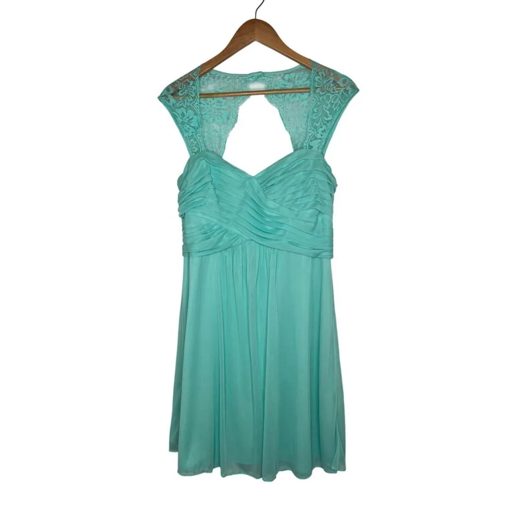 Scarlett Women's Mint Dress Lace Detail Sleeves Pleated Bridesmaid Size 16 - Image 3