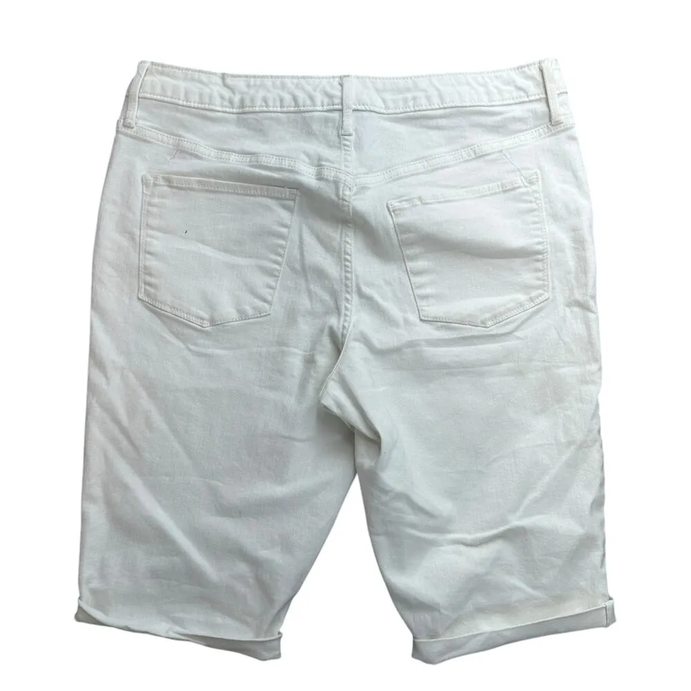 Massimo High Rise Skinny White Denim Stretch Jean Shorts Cuffed Size 14 - Image 4