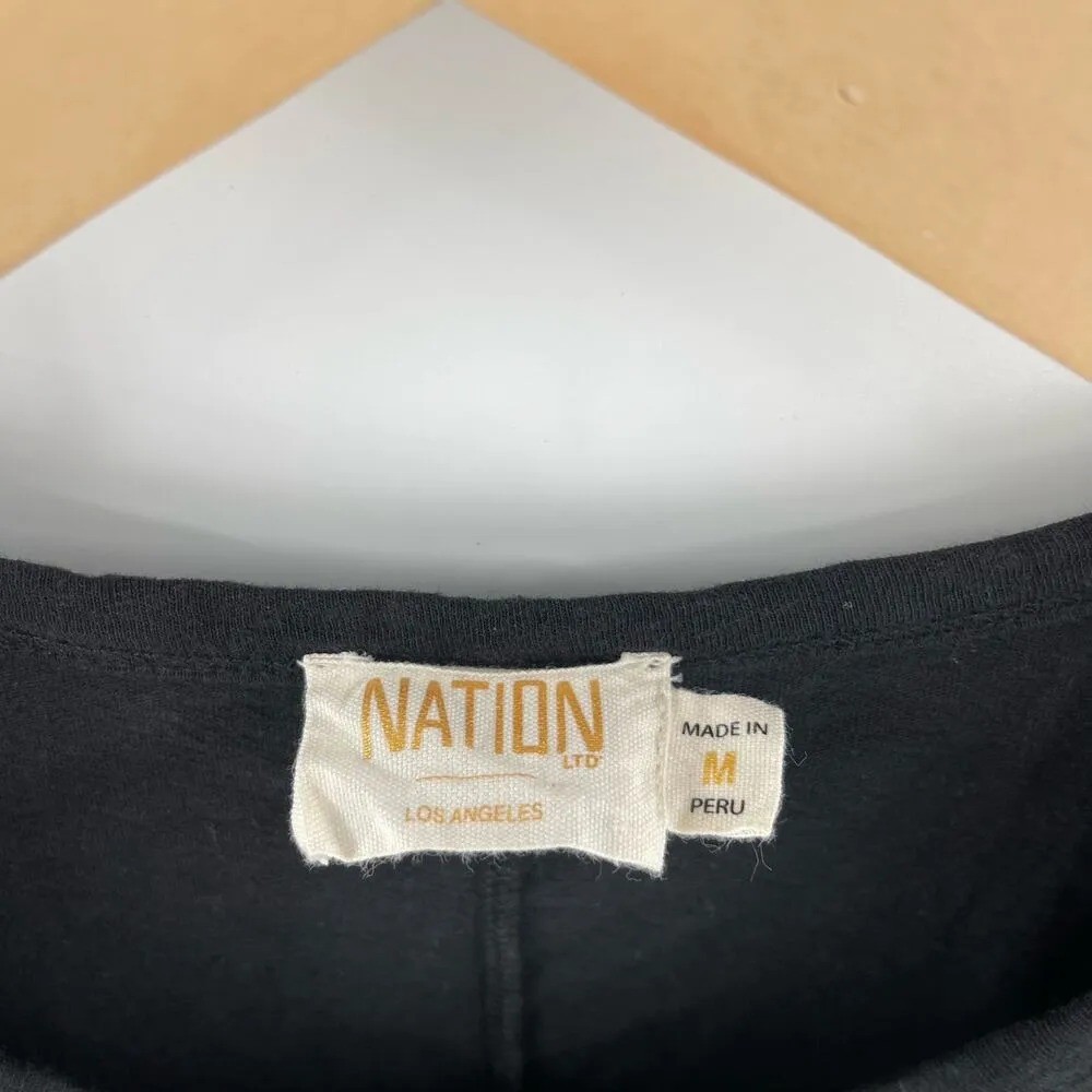 NATION LTD Dress Size Medium Elliot Ruffle Sleeve Black Pima Cotton Linen Blend - Image 4