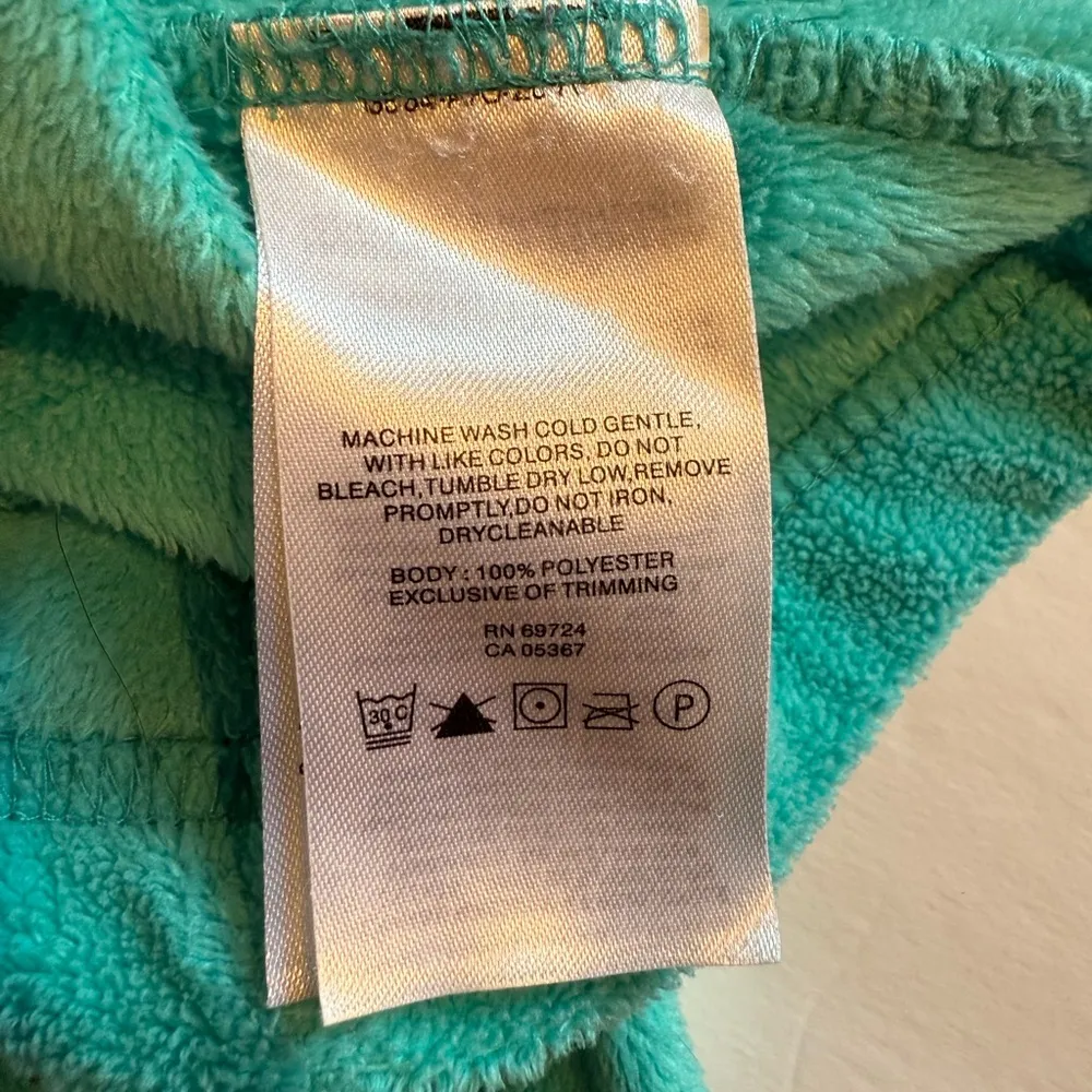 Columbia Sweater Womens Medium Teal Blue Hooded Fleece Teddy Bear Fuzzy Plush - Image 6