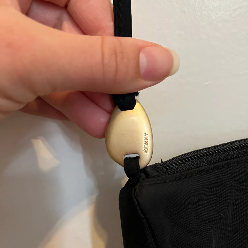 DKNY Black Crossbody Bag Y2K nylon plastic gold details women’s purse zipper - Image 2
