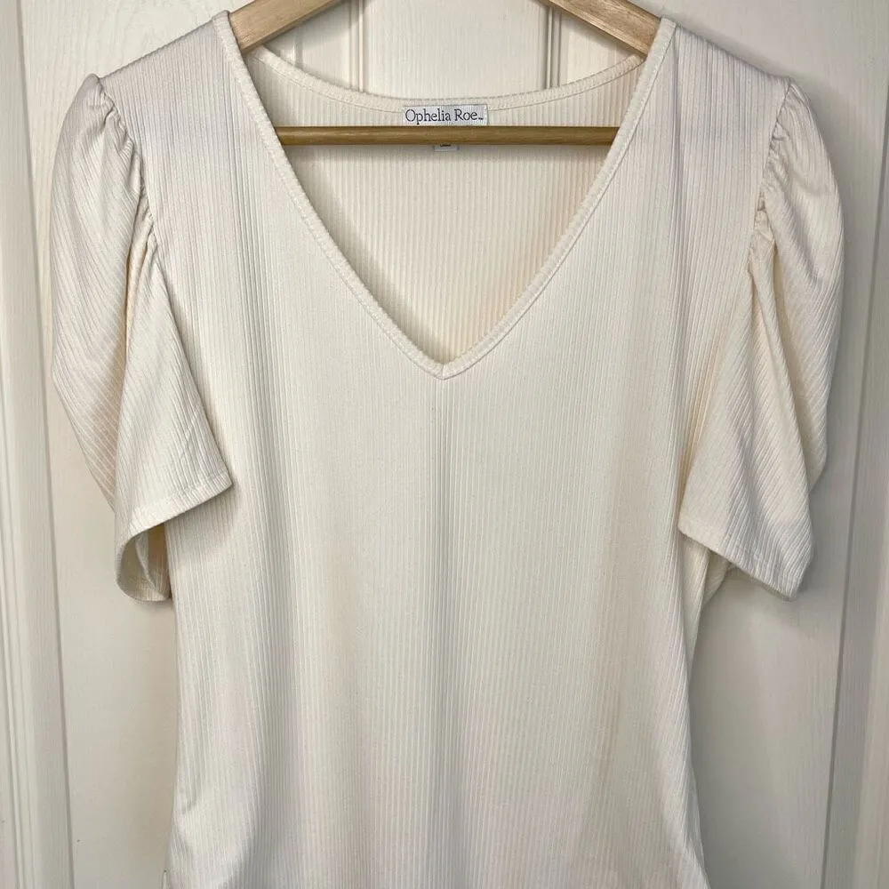 Ophelia Rae Ribbed Half Sleeve Bodysuit (Cream) - Image 4