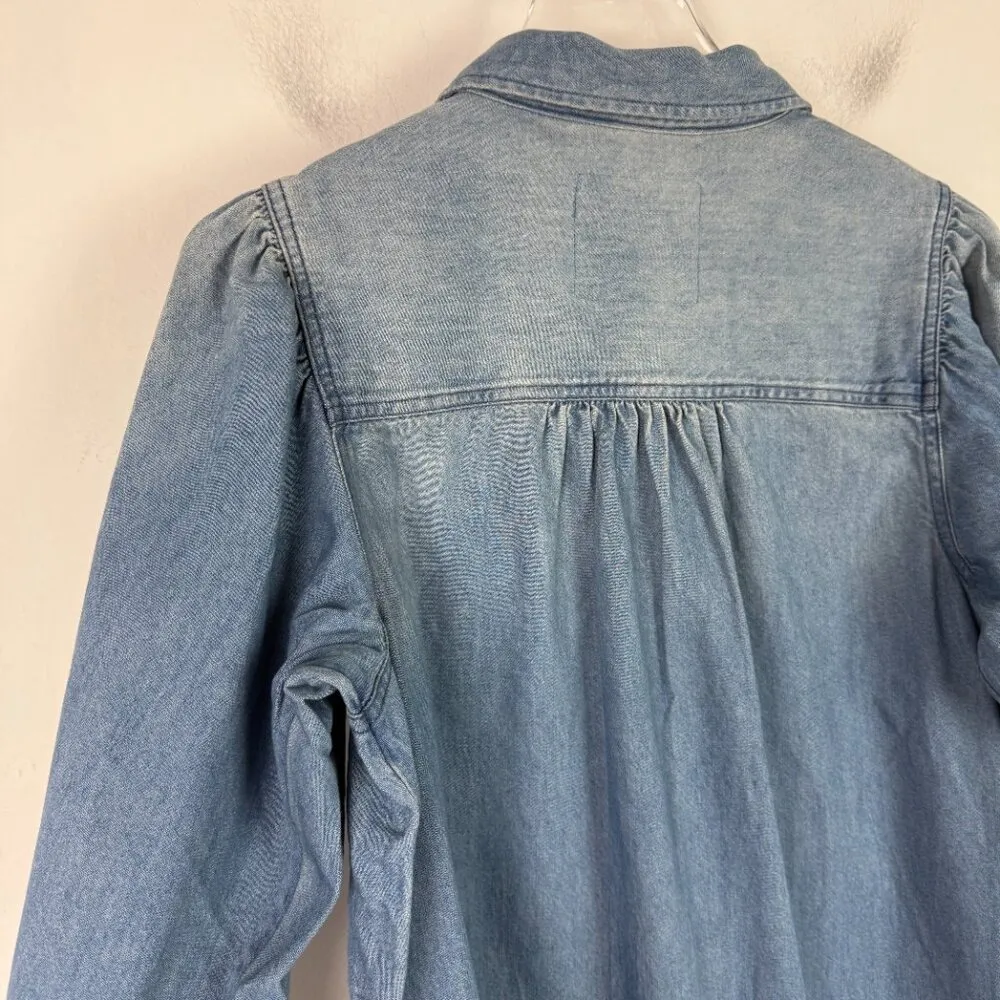 NWT  Denim Puff Sleeve Relaxed Buttondown Shirt Blue Size Small S - Image 11