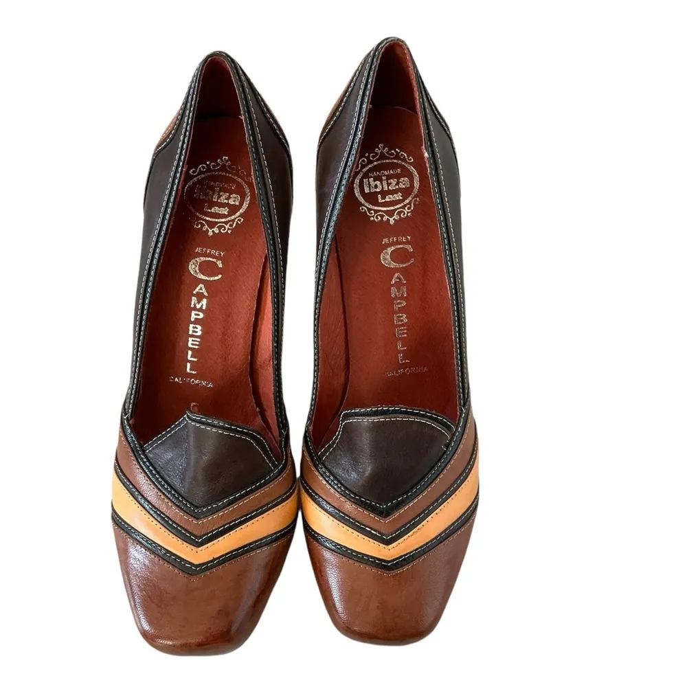 Jeffrey Campbell leather heel shoes two toned size 7.5 brown block heels pumps - Image 7