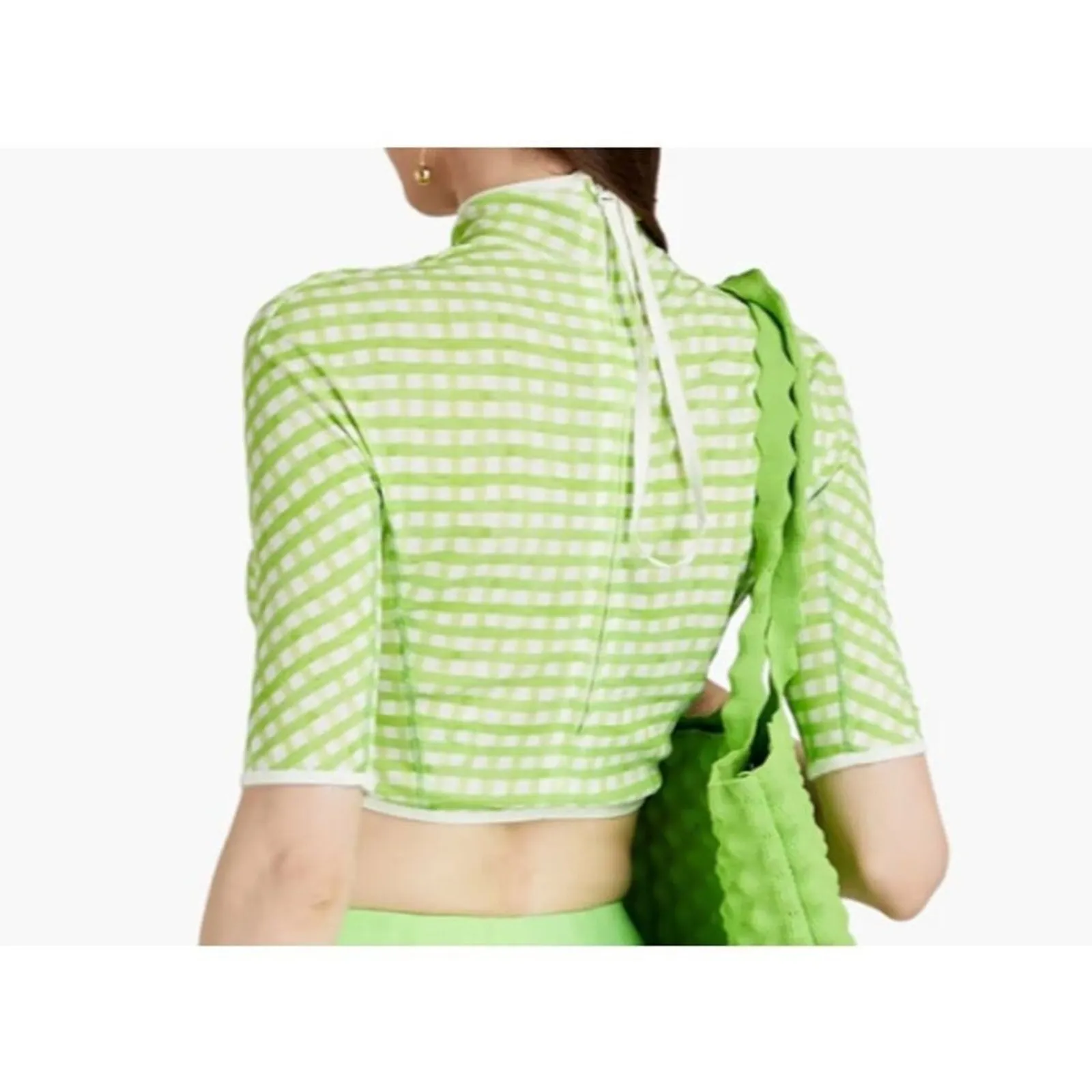 Jacquemus Tuba cropped gingham jersey turtleneck top - Image 3