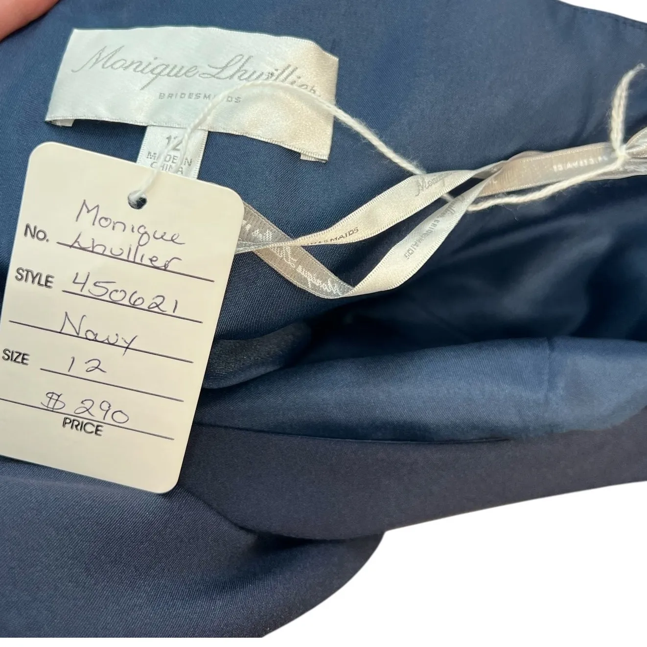 Monique Lhuillier Bridesmaids Doutzen Jumpsuit Wide Slit Leg Navy Blue Size 12 - Image 15