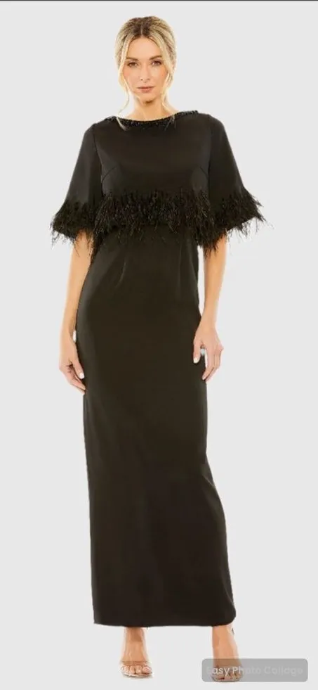 MAC DUGGAL 11787 Quarter Sleeve Crystal Neck Feather Detail Dress - Image 2