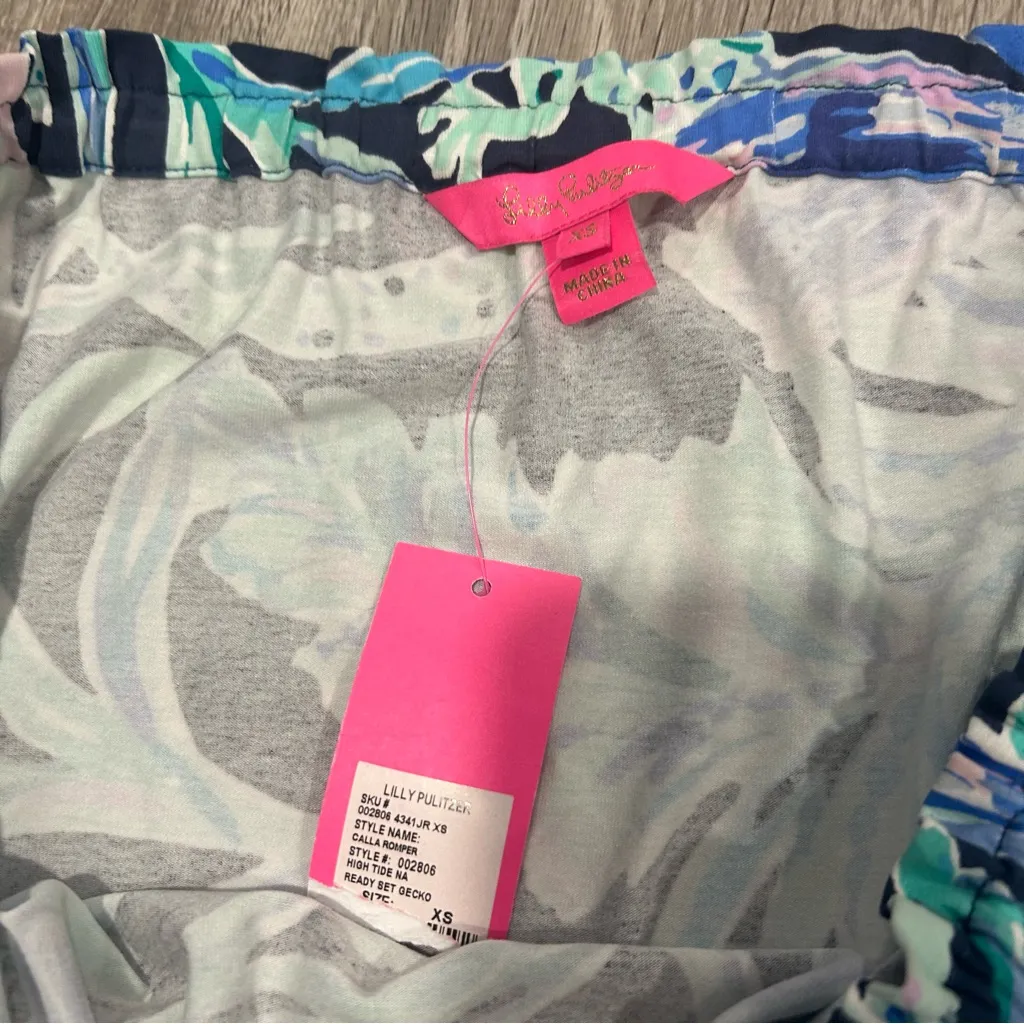 Lilly Pulitzer Calla Printed Off-The-Shoulder High Tide Romper - Image 7