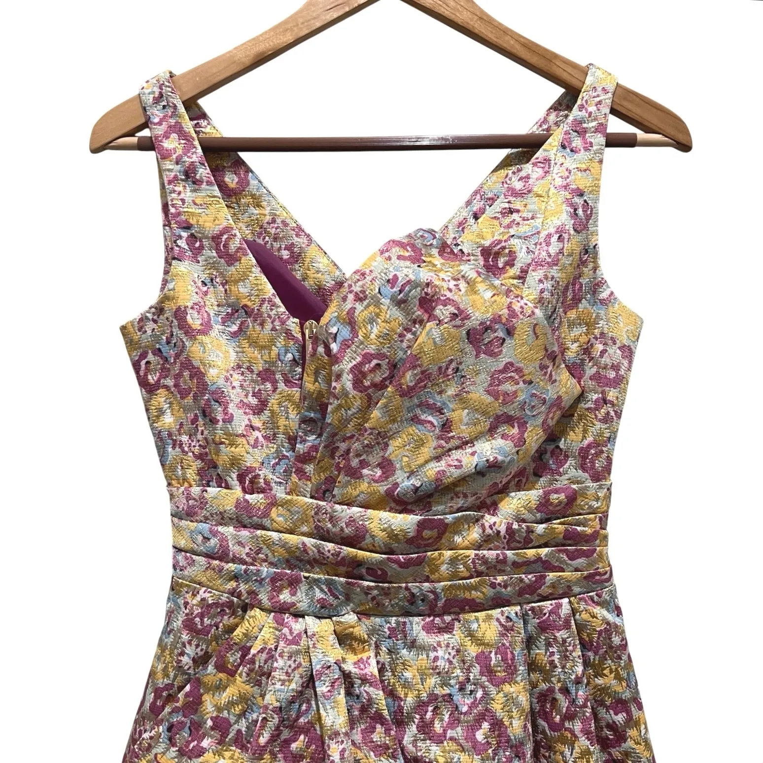 ZAC POSEN for Target Metallic Floral Brocade Party Mini Dress Sz 3 Bow Zipper - Image 3