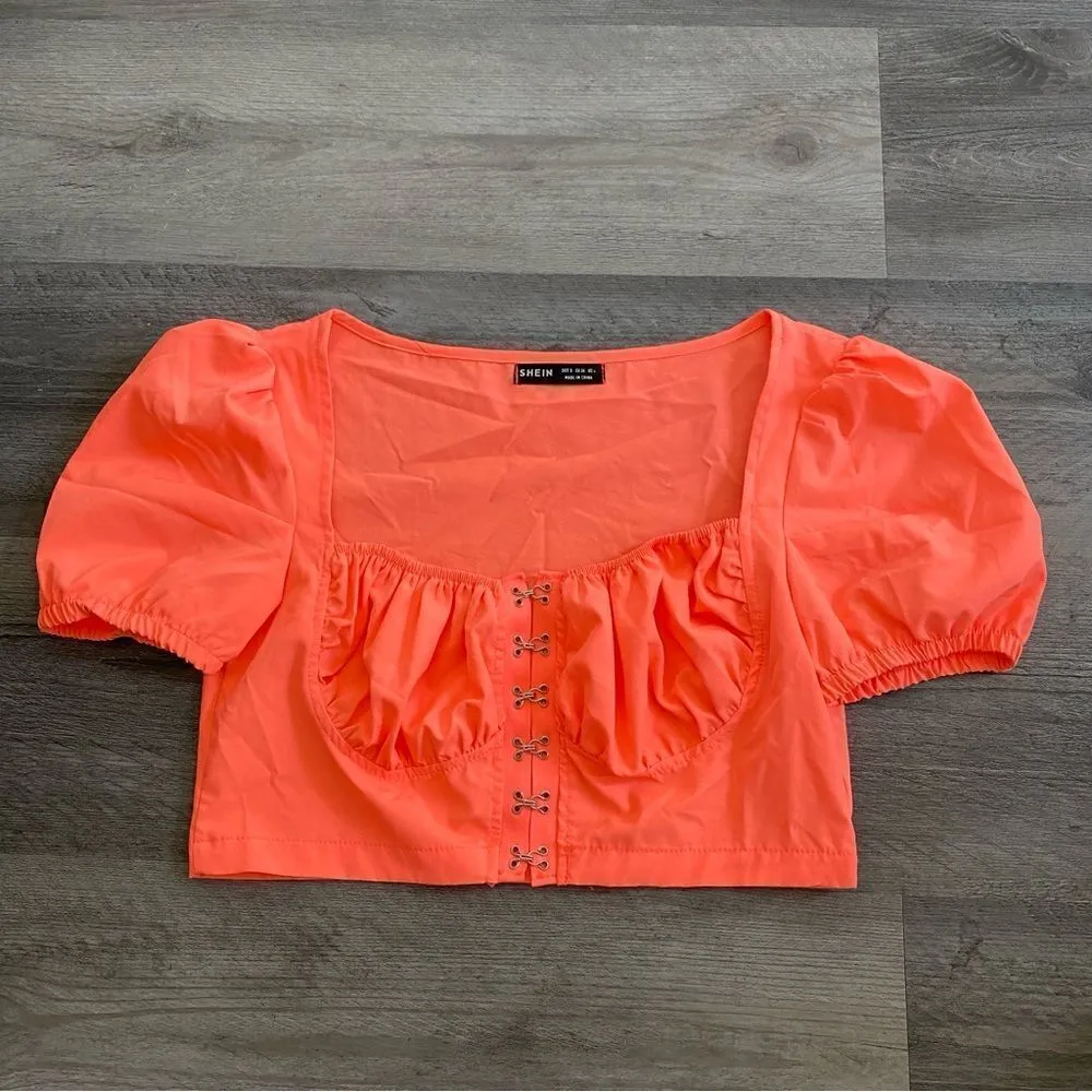 SHEIN Corset Crop Top Neon Orange Bustier Small Party Streetwear - Image 3
