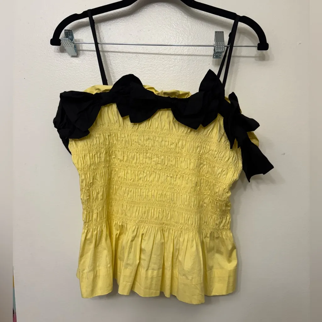 NWT Damson Madder Bea Bow Cotton Peplum Camisole | Women’s Feminine Top Yellow Size 12 - Image 4