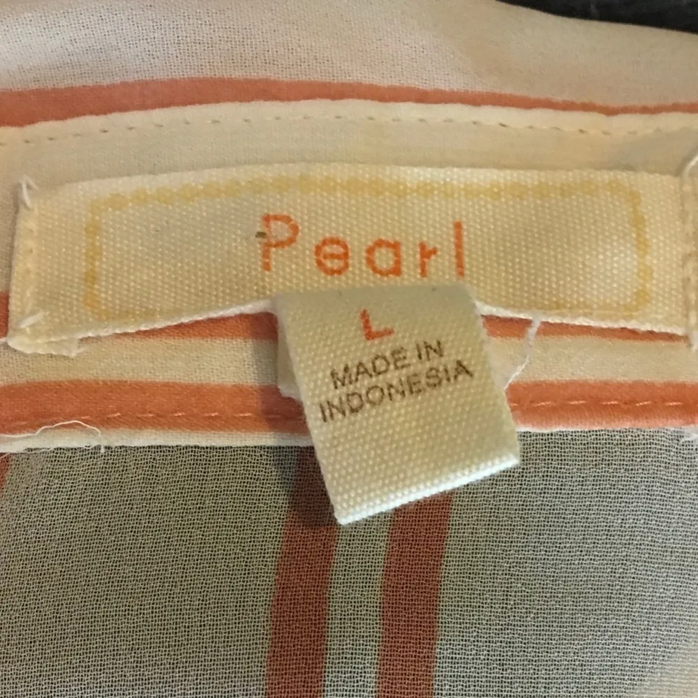 Pearl Button Down Sheer Tie Front Stripe Blouse L Size L - Image 5