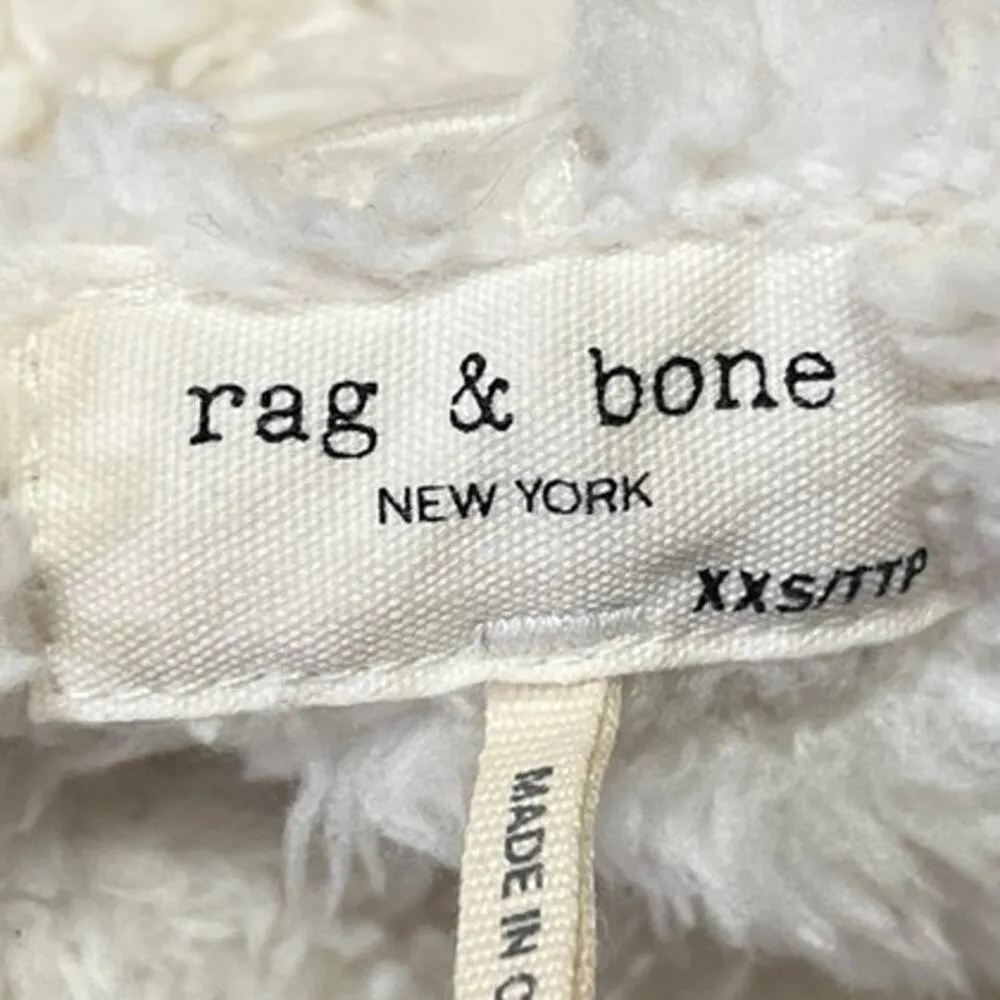 Rag & Bone White Faux Fur Fleece Zip Up High Neck Bomber Jacket Coat Size XXS - Image 4