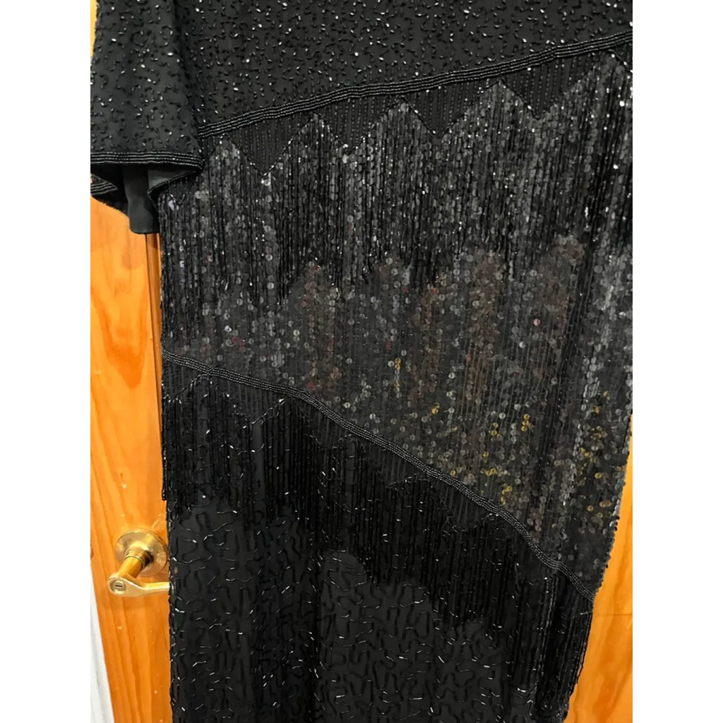 Scala Plus Size 1X Black Beaded Cocktail Sequin Fringe Party Dress Flapper Style - Image 2