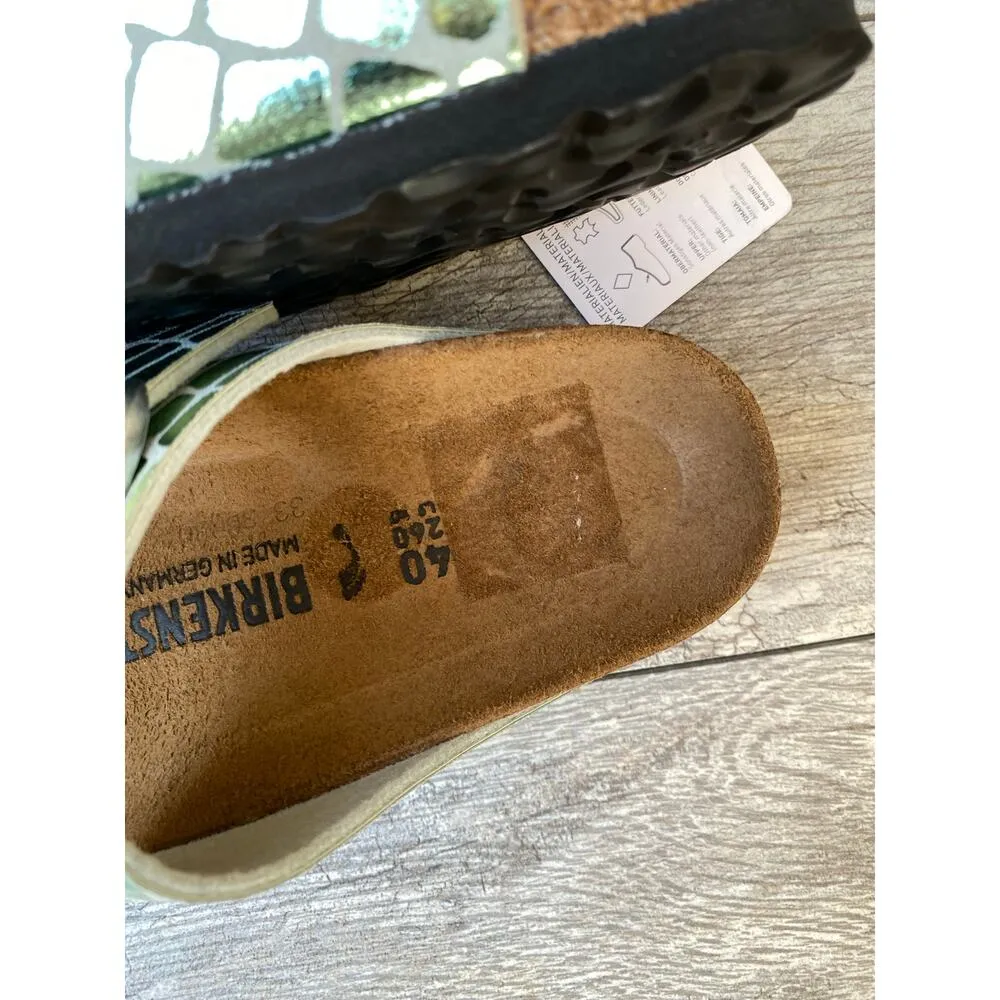 Birkenstock Arizona Women’s Sandals 9 Metallic Green Croc Print Slip-On Slides - Image 2