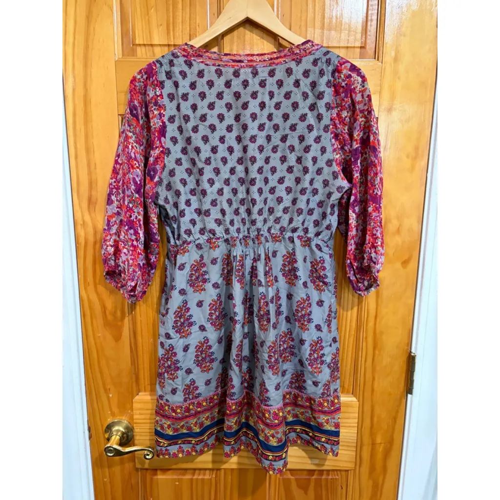 Rapsodia Boho Floral Tunic Top S 38/40 Mixed Print Peasant Blouse Ethnic Gray - Image 3