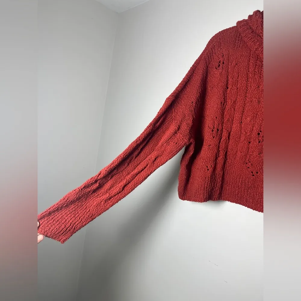 Free People Shades of Dawn Pullover Sweater Cowl Neck Slouchy Cable Knit Large - Image 9