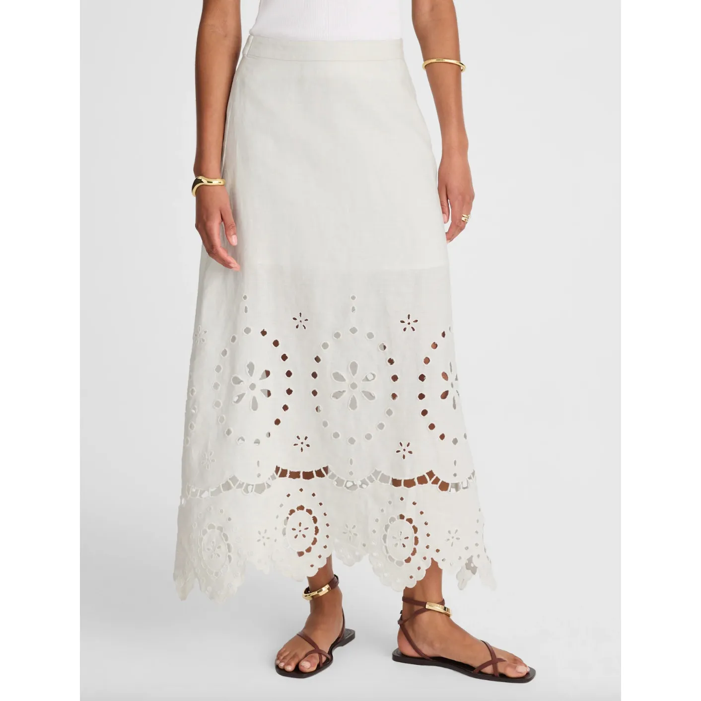 Madewell Eyelet Embroidered Maxi Skirt Linen Salt White Resort Boho US 0 NWT - Image 2