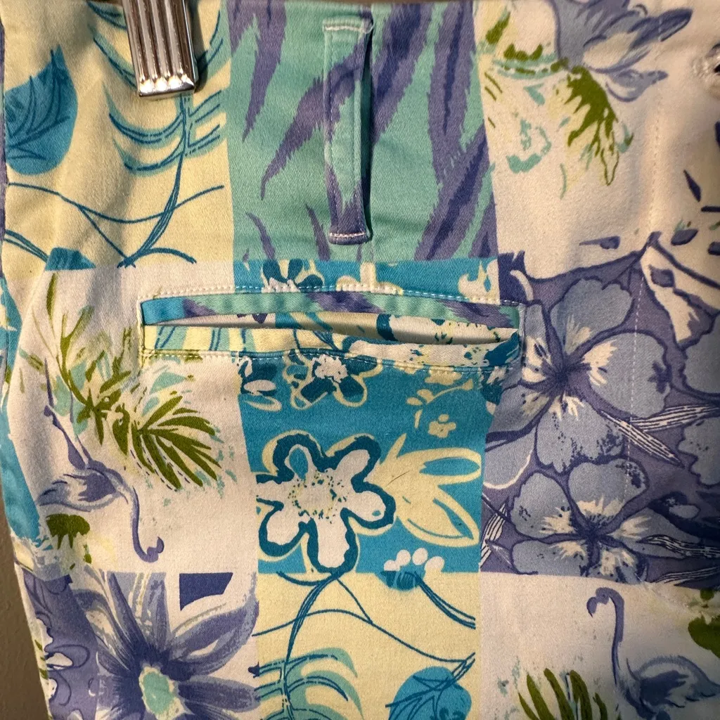 British Khaki Floral Patchwork Cotton Spandex Skirt Size 6 - Image 3