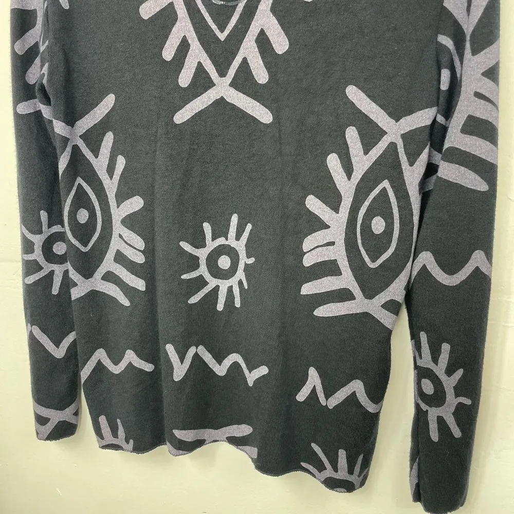New Collection Italy Angora Blend Pullover Light Sweater tight Knit Abstract S/M Black - Image 3