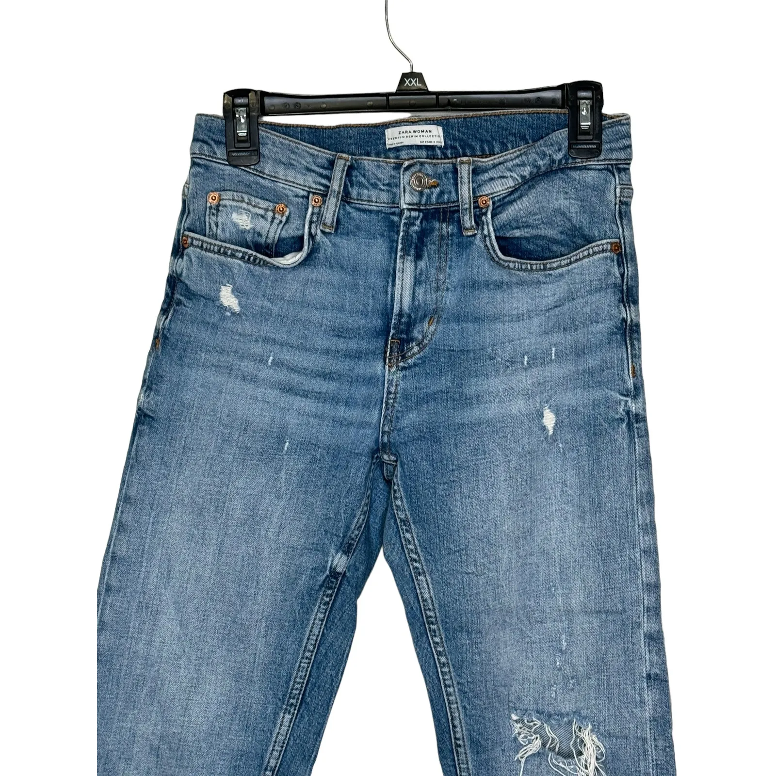 Zara Women's‎ Jeans Distressed Mid-Rise Premium 5-Pocket Skinny Denim Blue Sz. 2 - Image 2