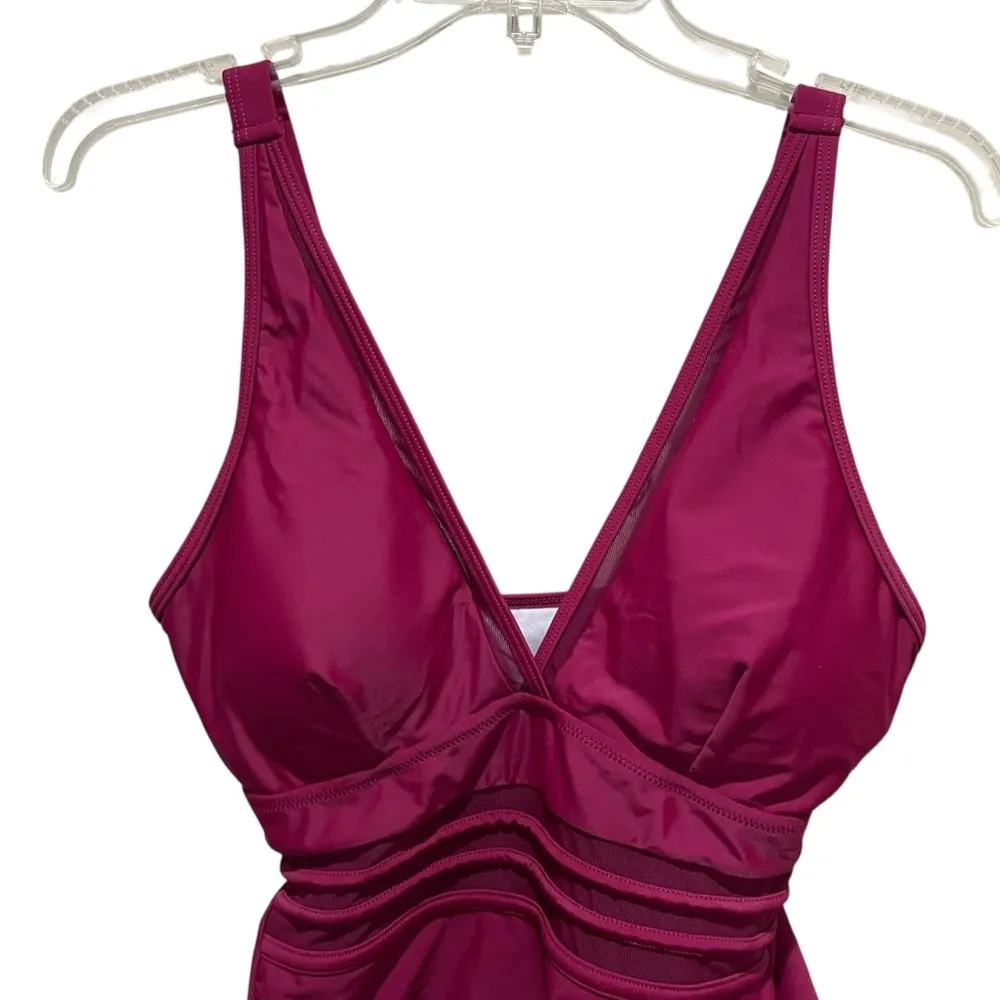 BMJL Tummy Control Mesh One Piece Bathing Burgundy Women’s Size Medium NWT Pink - Image 8