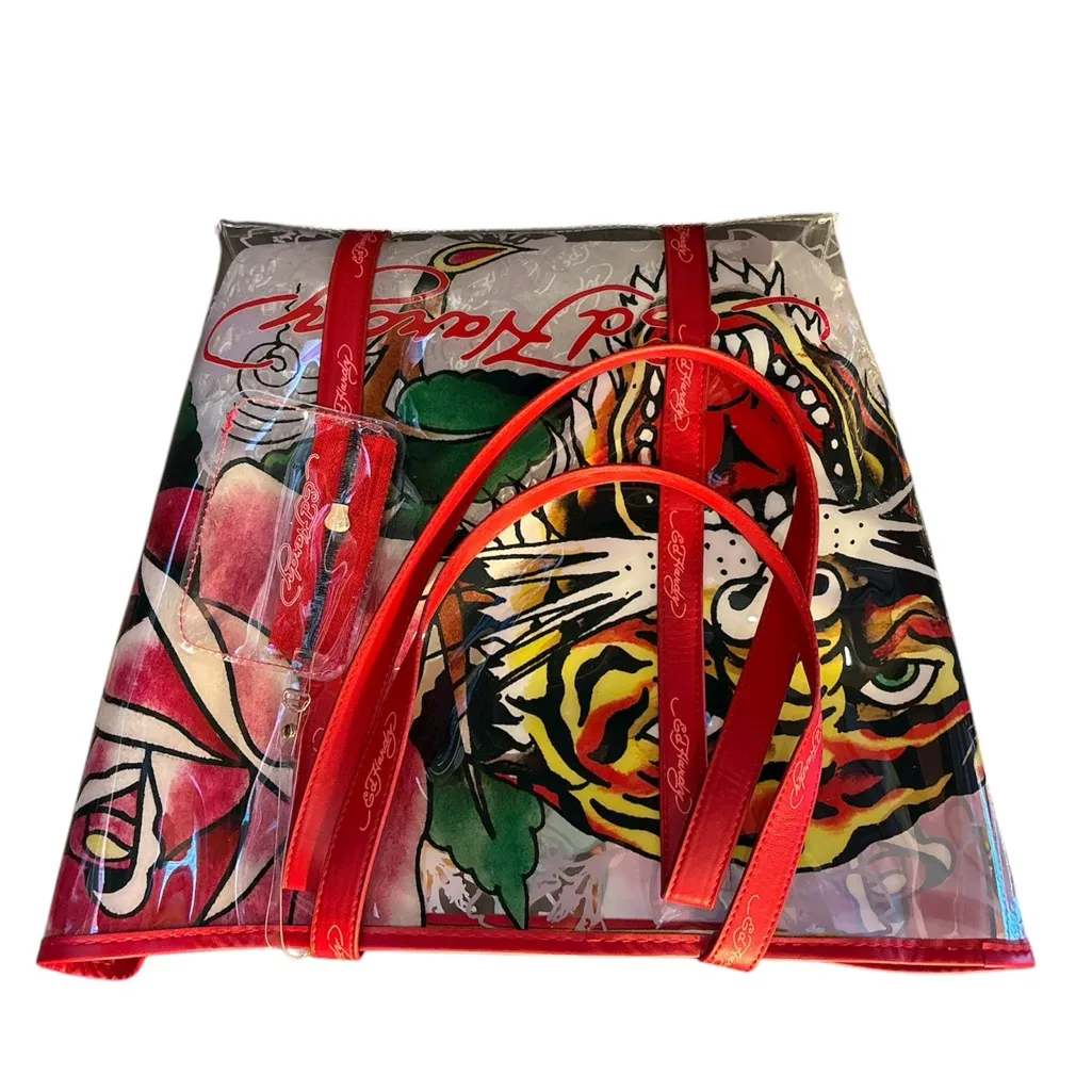 ED HARDY Tiger Rose Graphic Clear Tote with removable ID Card Holder - Image 2