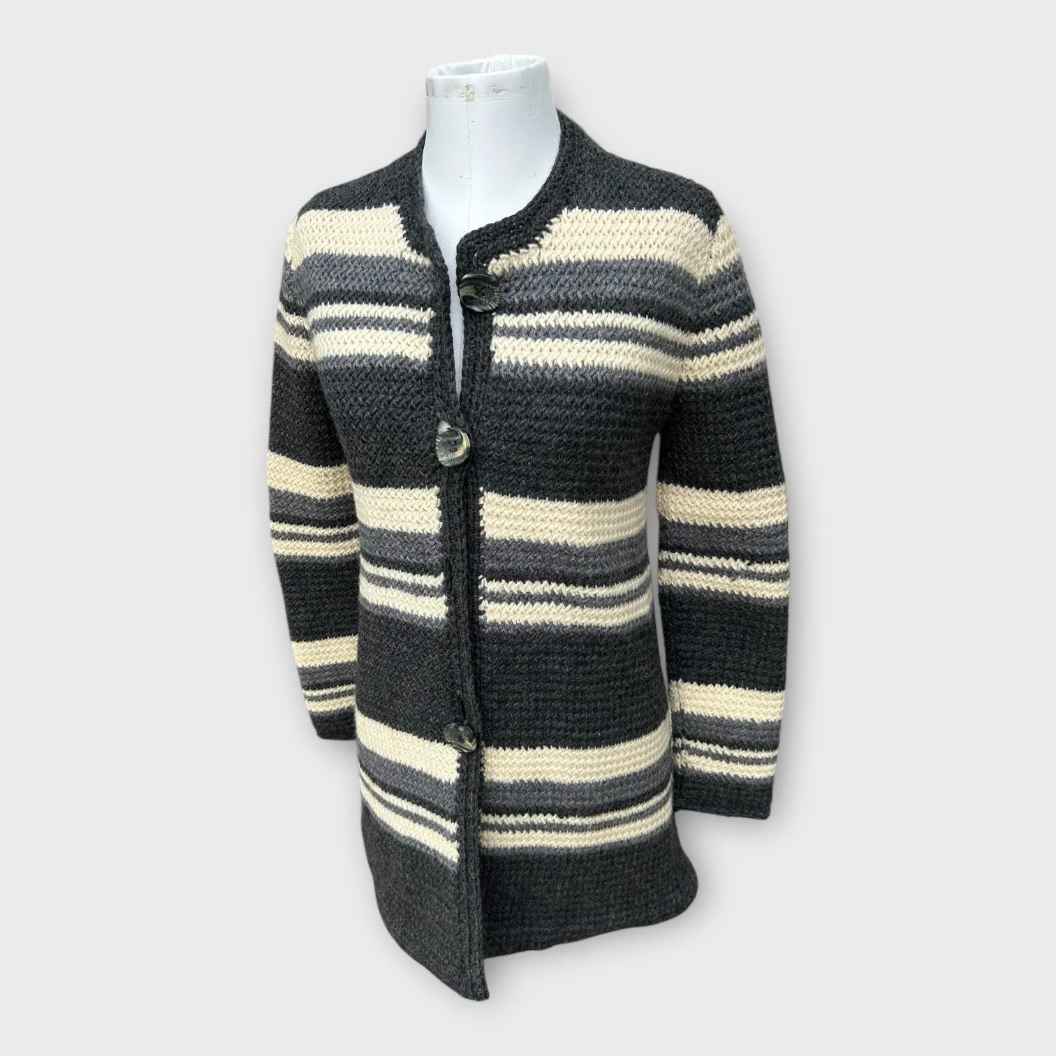 Hand Knit Wool Blend Chunky Cardigan Duster Sz Small Lagenlook Cottagecore Hygge - Image 2