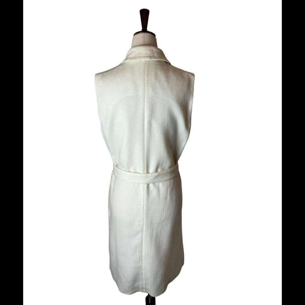 Hugo Boss Ivory Wool Blend Knit‎ Waterfall Collar Long Line Belted Kalimi Vest 6 - Image 4