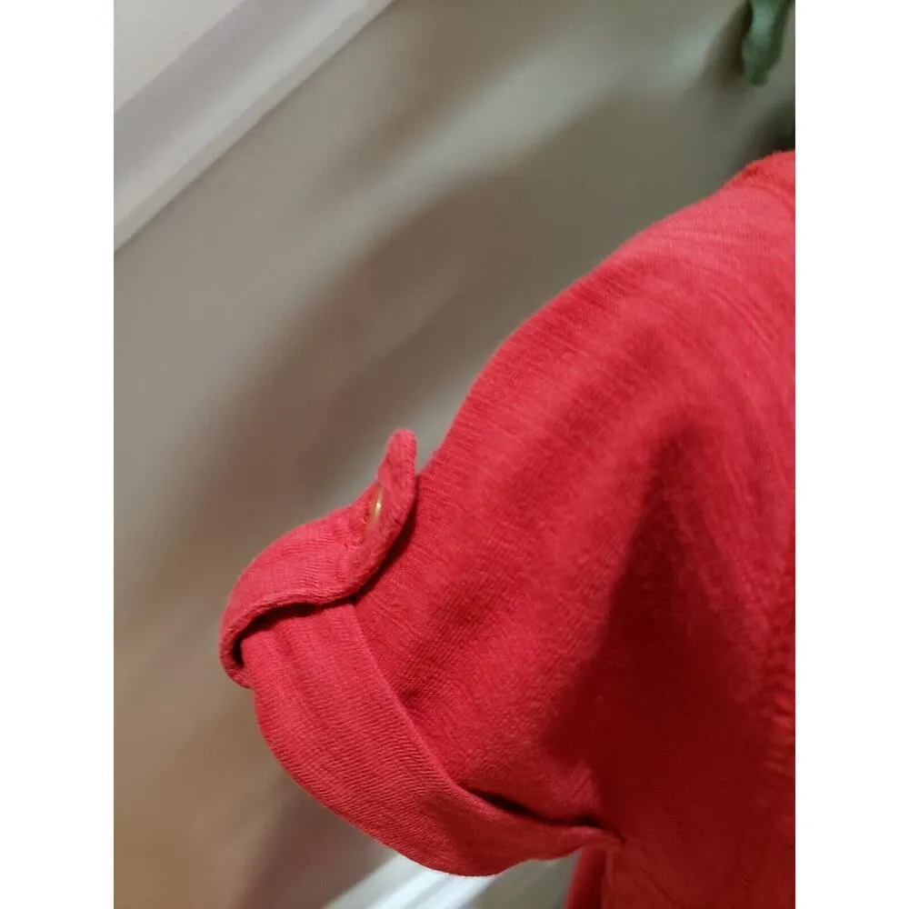 Banana Republic Women's Red Cotton Round Neck Short Sleeve Knee Length Dress M - Image 5