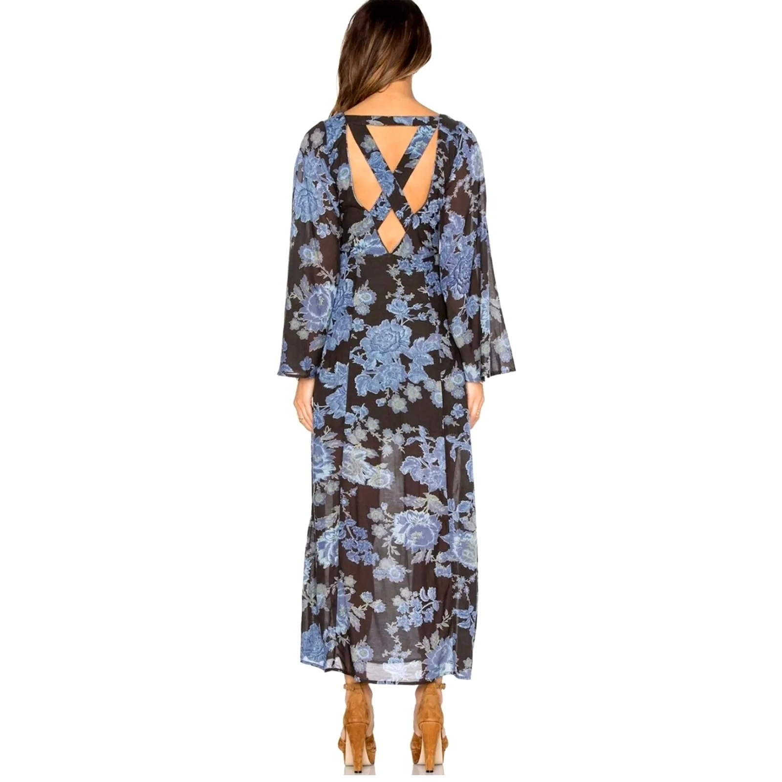 Free People Melrose Bell Sleeve Floral Maxi Dress Night Combo 2 - Image 5