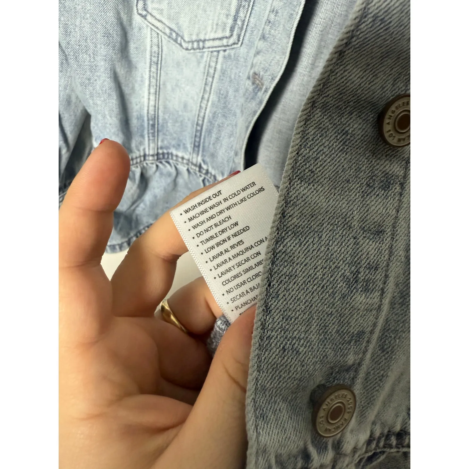 Kancan Light Wash Peplum Denim Jean Jacket Women's Size Large Blue - Image 7