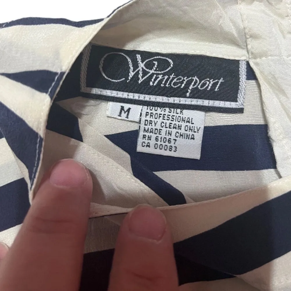 VINTAGE Winterport silk nautical strip top MEDIUM White - Image 5