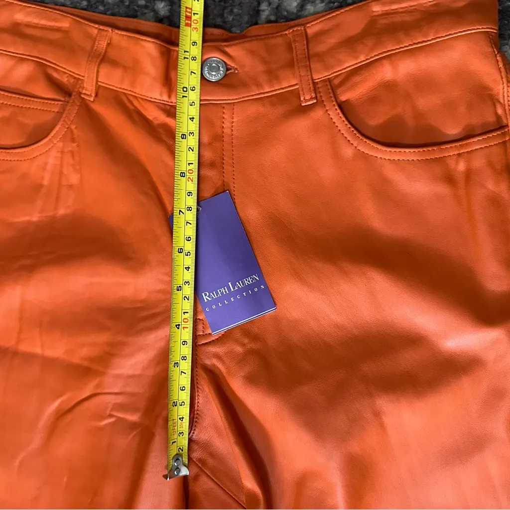 Ralph Lauren Purple Label Vintage 12 Bright Orange Leather High Rise Jeans Pants - Image 12